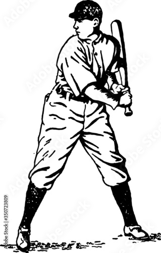 Vintage Drawing of an Old Baseball Player
