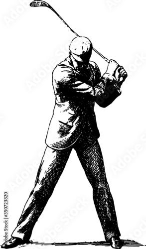 Vintage Drawing of a Man playing Golf