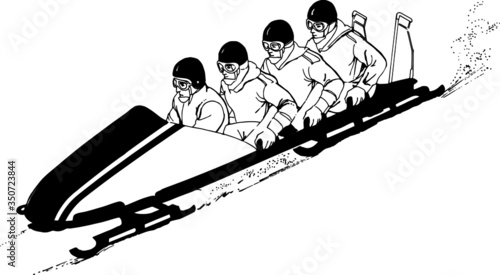 Fotografiet Line Drawing of a Bobsled Team Racing