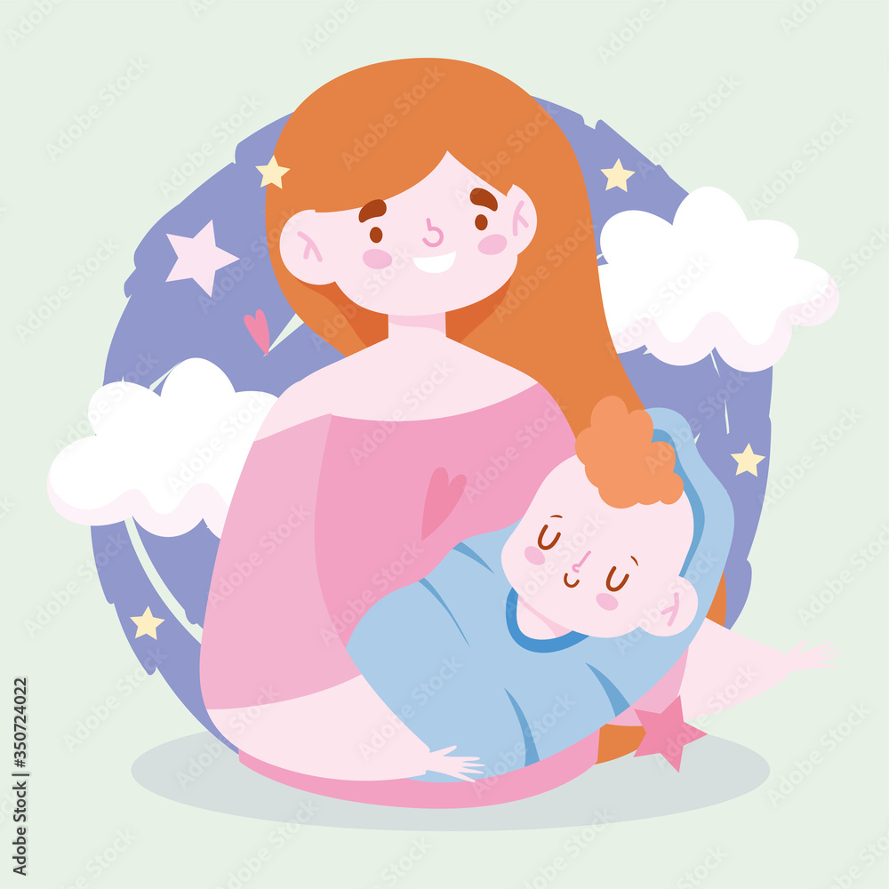 Mother with baby and clouds vector design Mother with baby and clouds vector design