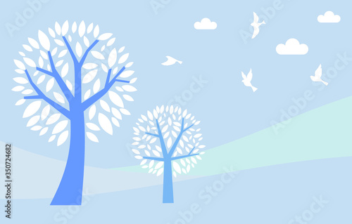 tree style with leaf and bird , vector illustration © halimqdn