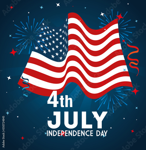 Fotografie, Tablou 4 of july happy independence day with flag decoration vector illustration design