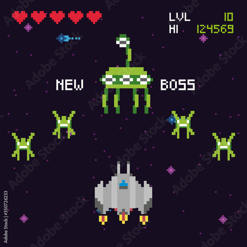 retro video game space pixelated scene