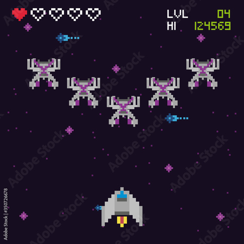 retro video game space pixelated scene