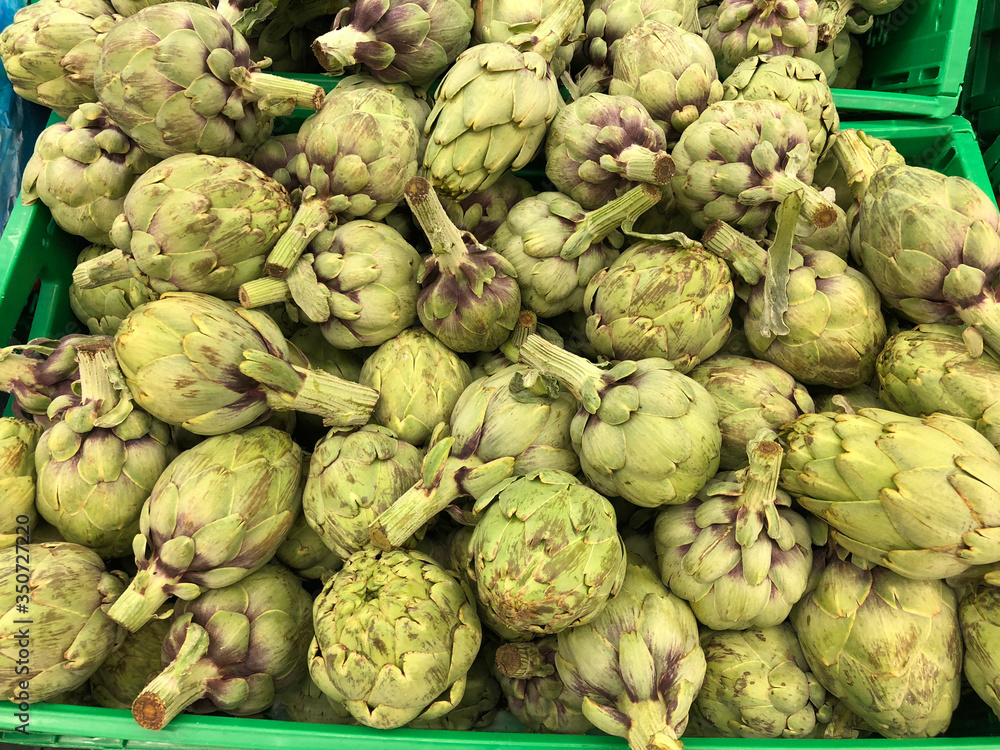 Close-up artichoke vegetables, food and retail concept Close-up artichoke vegetables, food and retail concept