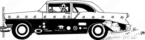 Old Hand Drawn illustration of a Racecar Driver Print