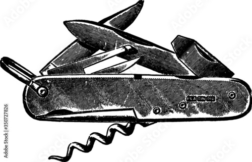 Old Drawing of a Retro Pocket Knife