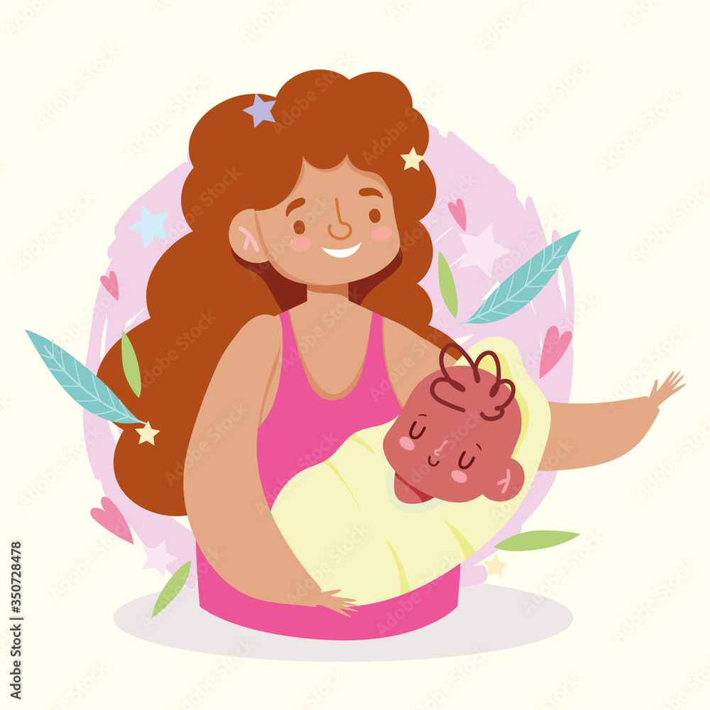 Mother with baby and leaves vector design Mother with baby and leaves vector design