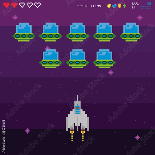 retro video game space pixelated scene