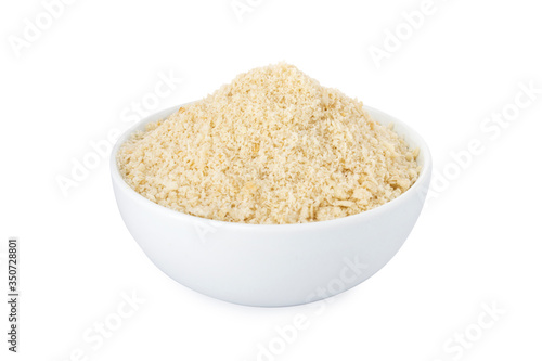 Almond powder, almond powder in white bowl, on white background (Tr- badem tozu)
 photo