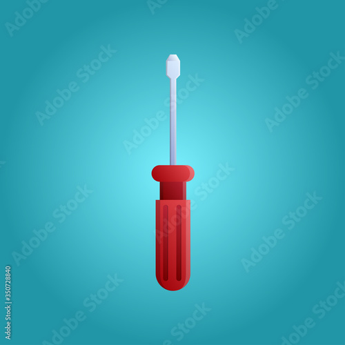 Tools for repair and construction manual red screwdriver for loosening screws on a blue background. Vector illustration