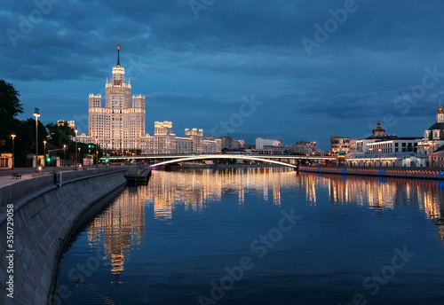 High-rise on Kotelnicheskaya embankment and Moskva-river in Moscow, Russia