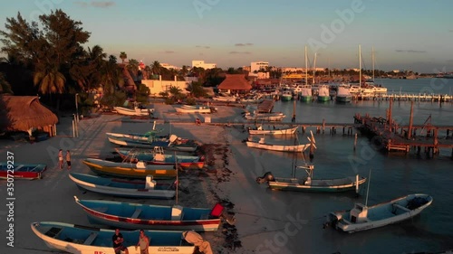 Mexico isla mujeres island amazing aerial panoramic view best beach in the water Caribbean blue crystal cian sunset day sunny vacation