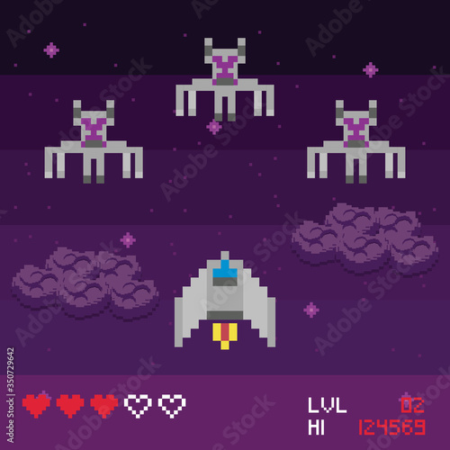 retro video game space pixelated scene
