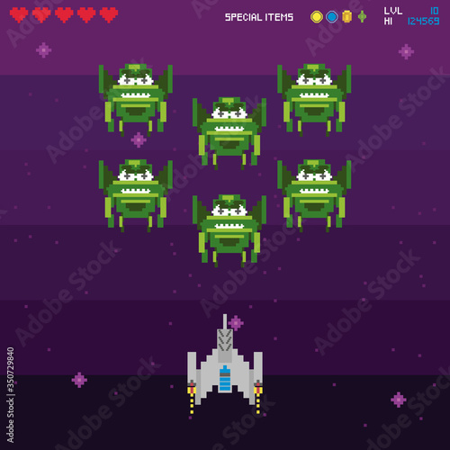 retro video game space pixelated scene