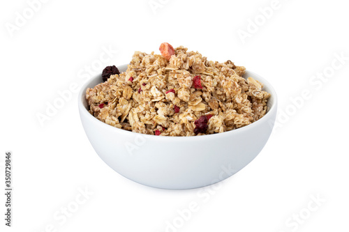 Muesli, berry muesli in white bowl, on white background (Tr- Musli)
 photo