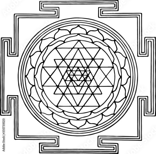 Vintage illustration of a Sri Yantra Symbol