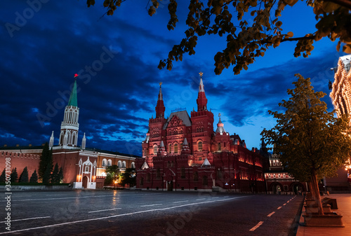 Empty illuminated Red Square and Kremlin, Moscow, Russia © Andrew Bayda