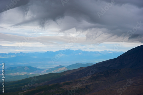 Lower edge of clouds, view from the slope of Avachinsky volcano, Kamchatka. 