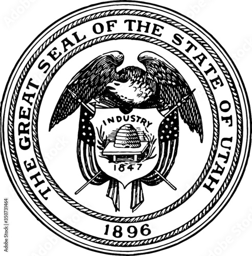 Utah State Seal, Vector Sketch of a 19th century engraving