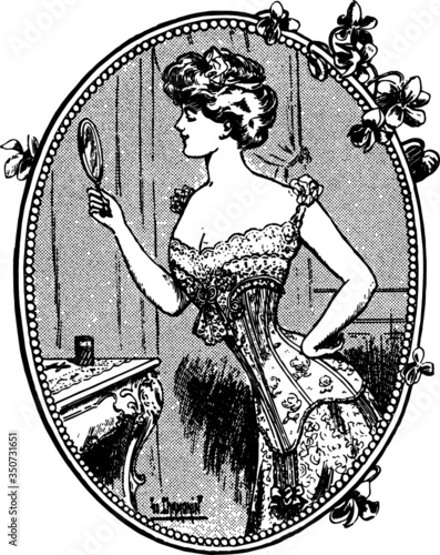 Victorian Woman, Vector Sketch of a 19th century engraving