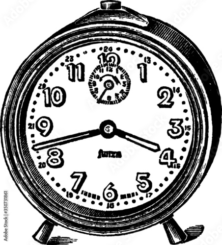 Alarm Clock, Vector Sketch of a 19th century engraving