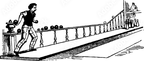 Vintage Man Bowling, Vector Sketch of a 19th century engraving