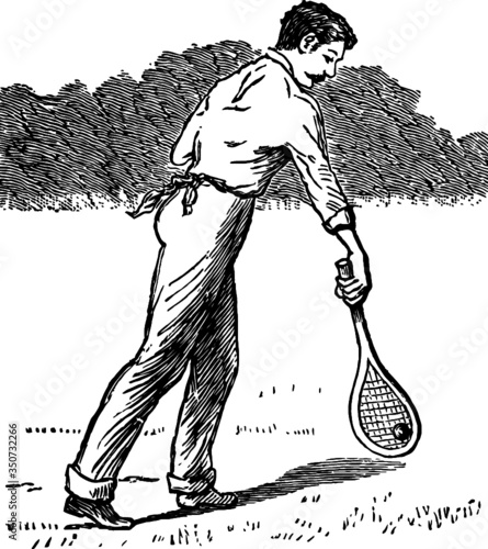 Vintage Hand Drawn illustration of a Tennis Player, Vector of a engraving from the early 19th century