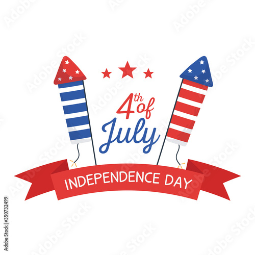 Independence day fireworks with ribbon vector design