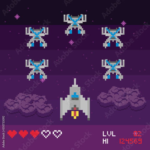 retro video game space pixelated scene