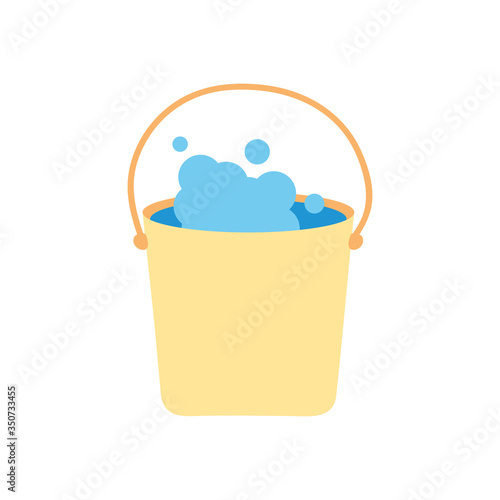 bucket with soapy water, flat style
