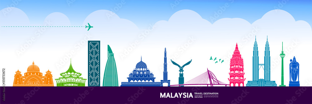 Fototapeta premium Malaysia travel destination grand vector illustration. 