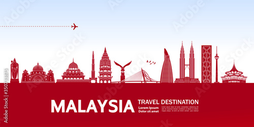 Malaysia travel destination grand vector illustration. 