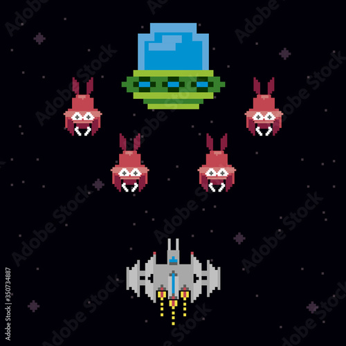 retro video game space pixelated scene