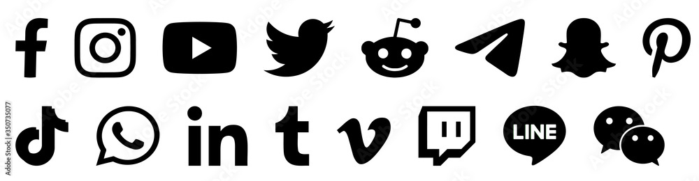 Facebook Twitter Instagram Youtube Reddit Telegram Snapchat Pinterest Tiktok Logo Facebook Twitter Instagram Youtube Reddit Telegram Snapchat Pinterest Tiktok Button Set Stock Illustration Adobe Stock