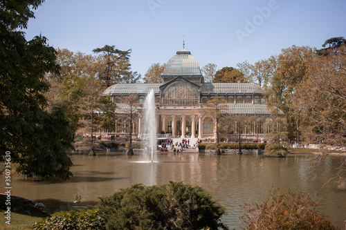 palace and fountain in the park Madrid