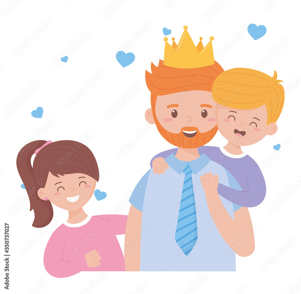 Father with crown son and daughter on fathers day vector design Father with crown son and daughter on fathers day vector design