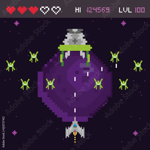 retro video game space pixelated scene
