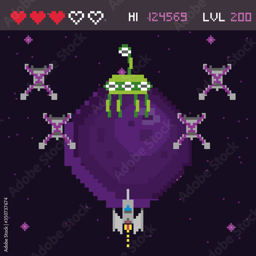 retro video game space pixelated scene