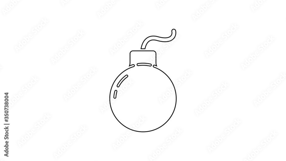 Black line Bomb ready to explode icon isolated on white background. 4K Video motion graphic animation Black line Bomb ready to explode icon isolated on white background. 4K Video motion graphic animation