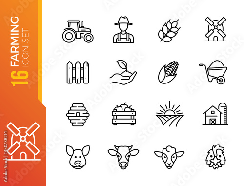Collection of farming related line icons. Outline icons collection. Simple vector illustration.