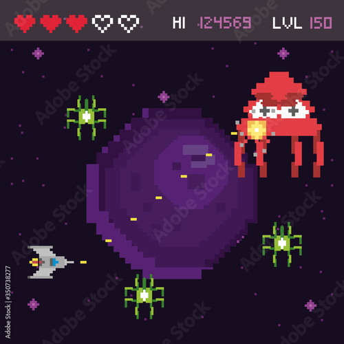 retro video game space pixelated scene