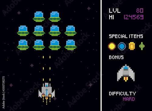 retro video game space pixelated scenes