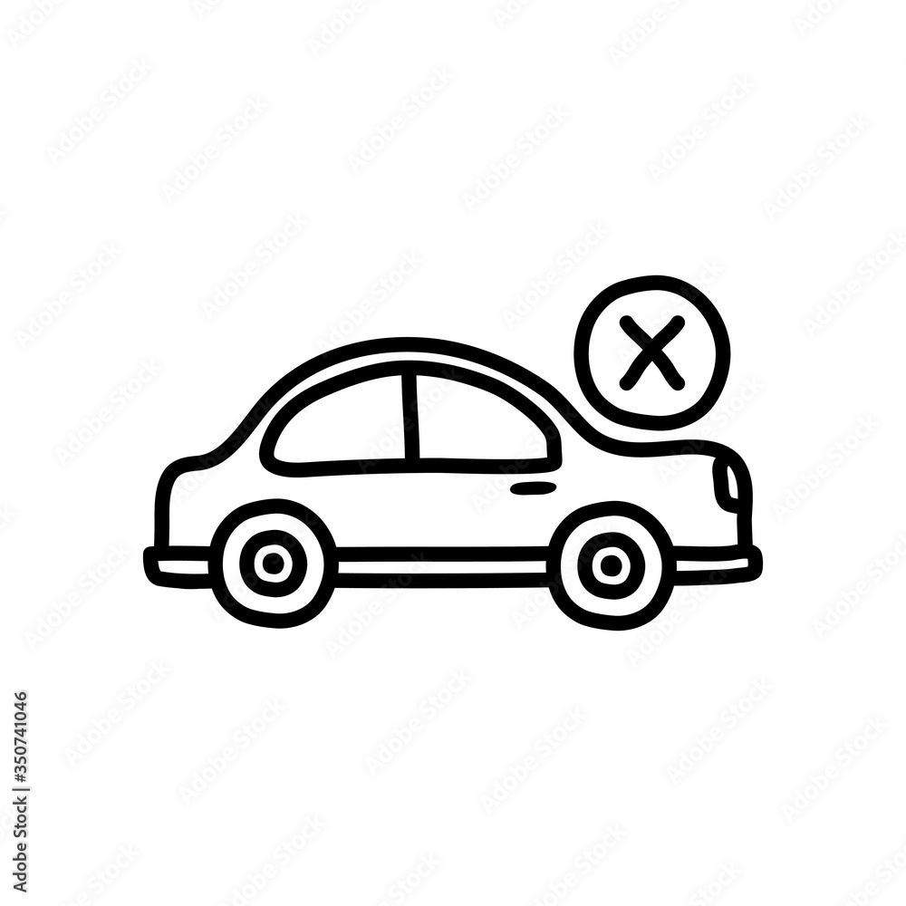 prohibited by car symbol, car with cross icon, line style