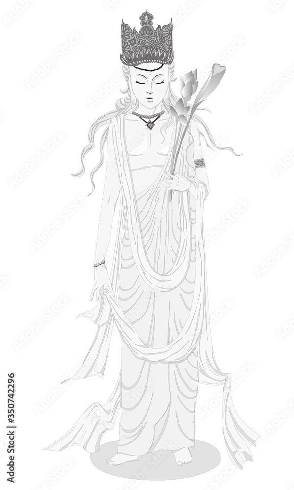 Bosatsu, Buddhist statue, guardian, goddess, god, save people with mercy, vector isolated with transparent background