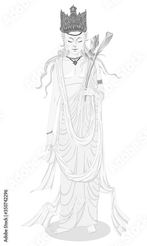 Bosatsu, Buddhist statue, guardian, goddess, god, save people with mercy, vector isolated with transparent background