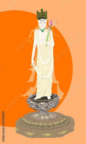 Bosatsu, Buddhist statue, guardian, goddess, god, save people with mercy, vector isolated with transparent background