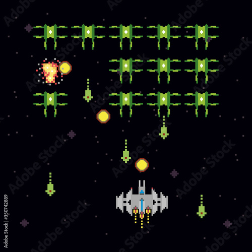 retro video game space pixelated scene