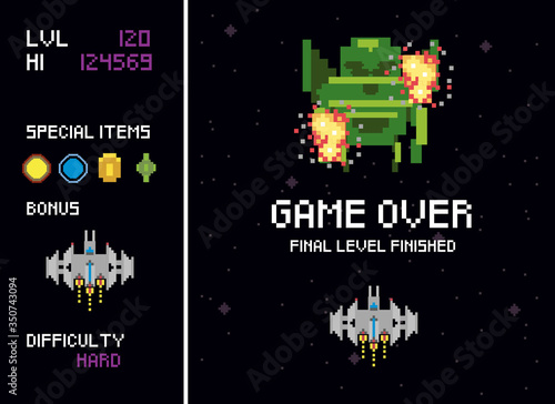 retro video game space pixelated scenes