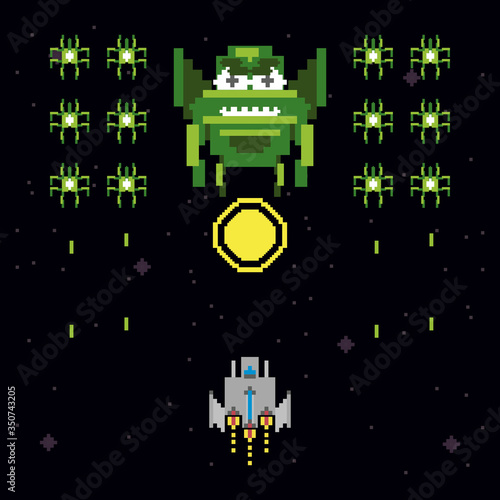 retro video game space pixelated scene